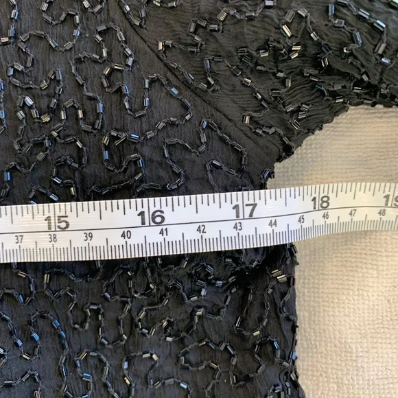 Vintage Patra Petite Black Beaded Silk Evening Jacket Cropped Size PM 80s 90s - Picture 16 of 16